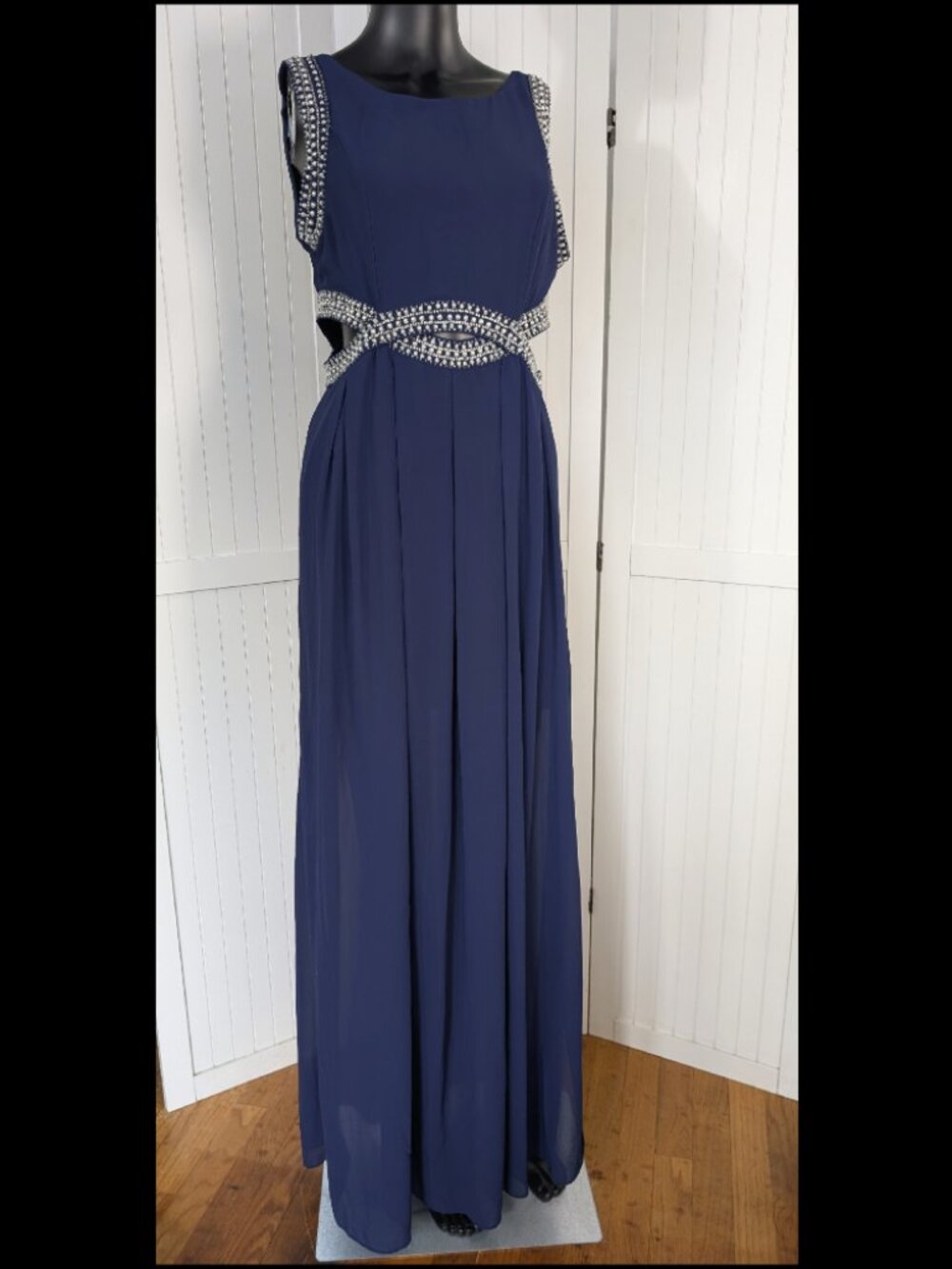 TFNC London Navy Beaded Cutout Maxi Dress Size 14 Formal Prom Gown
